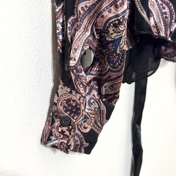 Vtg Y2K Silk Beaded Paisley Wrap Top Jacket Floral Tie Belt Whimsigoth Witchy - Picture 7 of 15